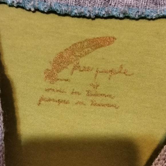 Free People vintage green and grey long sweater with patchwork shoulders sz S/P - Picture 2 of 4